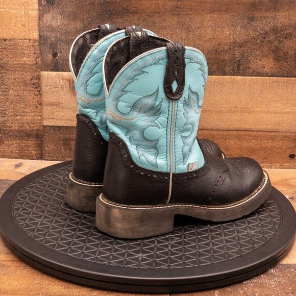 JUSTIN GYPSY WOMENS COWGIRL BOOTS BLACK TEAL LEATHER FARM RANCH COWBOY SIZE 7B - Picture 8 of 9